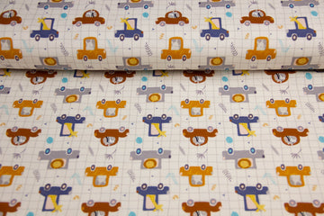 Restmenge 1 Meter Jersey mit Autos, Fräulein von Julie, beige